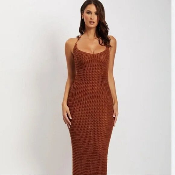 Meshki Sexy Cowl Mesh Dress with Open Back Size Medium - Picture 1 of 5